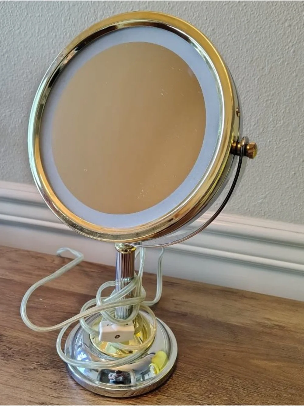 Vtg Jerdon Lighted Vanity Makeup Pedestal Mirror Silver Gold Tone Tested Works